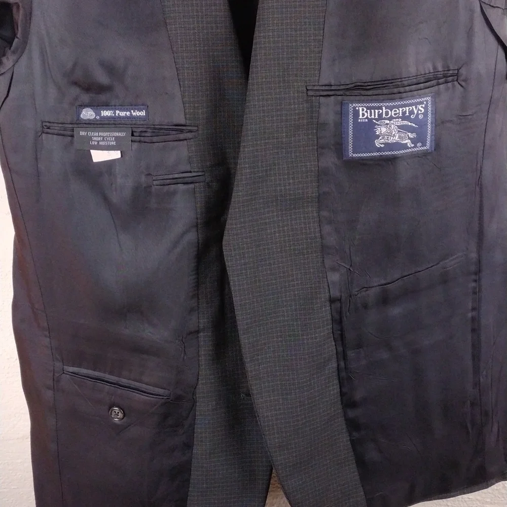 Burberry 100% Pure Wool Black Plaid One Notched Single-Breasted Dress Coat
